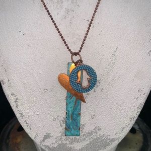 Blue Hamsa Bronze Necklace with Heart Pendant #007